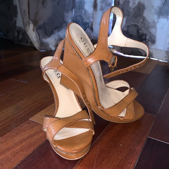 Guess Shoes - Guess tan/leather wedgeheel sandal zipper detail 9